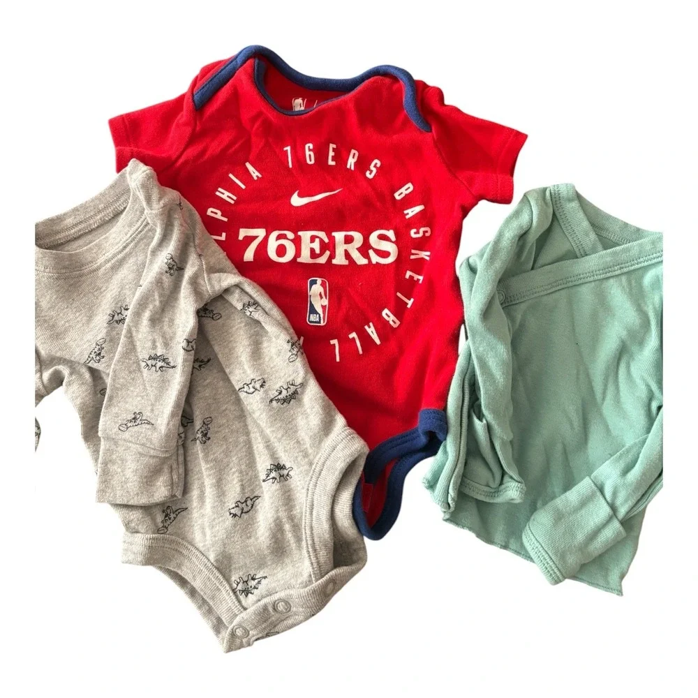 7pc Baby Boy Clothes Lot Newborn 0-3M Nike 76ers Mud Pie Carters Gerber Sleepers